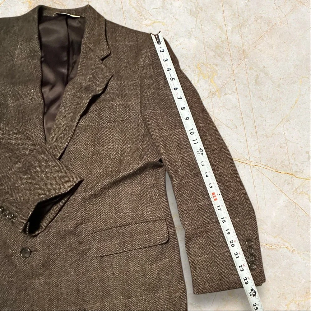 Vintage Brown‎ Herringbone Wool Blazer Union USA Made Classic Mens Sport Coat